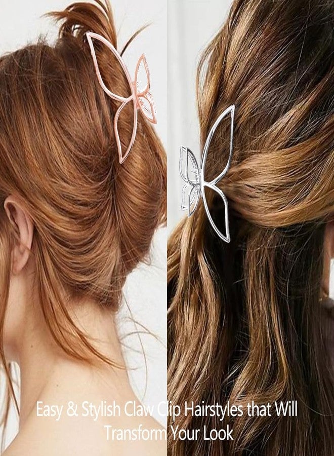 Ahoney 4 Pack Bow Hair Clips for Women - 4.3" Gold Butterfly Metal Claw Clips - Non Slip Cute Fashion Hair Shark Accessories - Image 2
